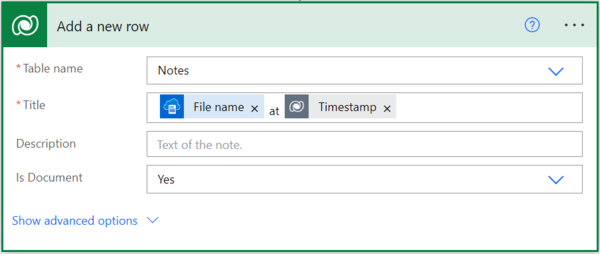 Resco Reports connector: Send Report In Email 3: Add a new row details